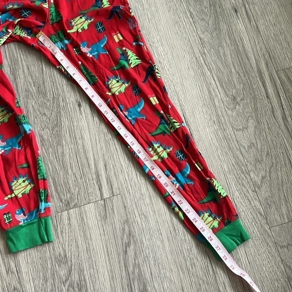 Christmas PJs Long Sleeve Pants Set Red Green Dinosaurs Size M